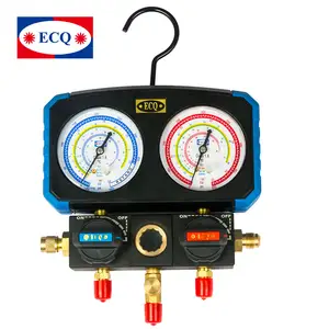 ECQ HVAC Đo Manifold Nhôm Manifold Với Van Và Nhập Khẩu Sạc Hose Manifold Gauge Set R410A