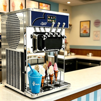Commerciële soft-serve ijsmachine met 3 smaken, van roestvrij staal, met luchtpomp, voor melk & fruit.