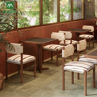 Ensemble table et chaises en bois massif et pierre frittée, personnalisé, moderne, pour restaurant commercial, café et salon de thé, avec banquette écologique