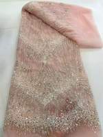 Tissu en dentelle à sequins linéaires brillants, tissu en tulle brodé de perles de luxe pour robe de mariée haute couture