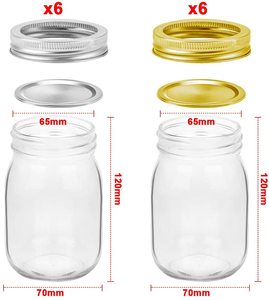 Pot en verre avec couvercle en étain, pot rond transparent de 480ml 16oz avec couvercle vis - Product Image 2