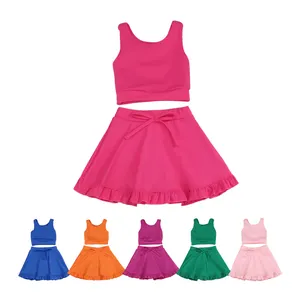 Vente en gros d'usine Ensemble de vêtements d'entraînement sans manches pour bébés Couleur personnalisée Enfants Boutique Yoga Costume Été Bébé Filles Fitness Yoga Ensemble