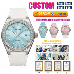 OEM Private Label Luxury Women's Watch Moissanite Diamond Bezel Ice Blue Sunburst Dial Automatic Movement Custom Watch Factory - Product Image 1