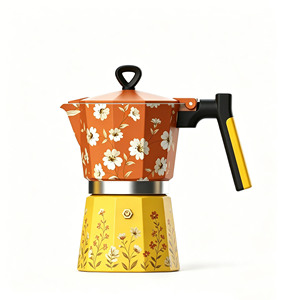 Cafetière Moka <span class=keywords><strong>Vintage</strong></span> Florale Personnalisable avec Logo, 3-6 Tasses, en Aluminium, pour Plaque de Cuisson, Portable, Durable, Écologique, Idéale pour les Cadeaux - Product Image 1