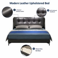 Großhandel Modernes Blaues Kunstleder Weich Gepolstertes Hotel-Villa-Hauptschlafzimmer-Bett