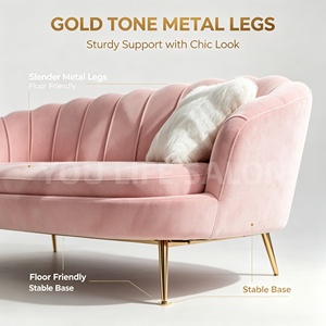 <span class=keywords><strong>Canapé</strong></span> deux <span class=keywords><strong>places</strong></span> moderne en velours, forme coquille, capitonné, avec pieds en métal doré pour salon, salon de beauté, chambre à coucher - Product Image 4