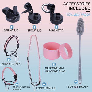 <span class=keywords><strong>Bouteille</strong></span> d'eau d'un demi-gallon 64oz isolée sous vide <span class=keywords><strong>Hydro</strong></span> en acier inoxydable grande fiole cruche avec pochette poignée Paracord couvercles de bec de paille - Product Image 4