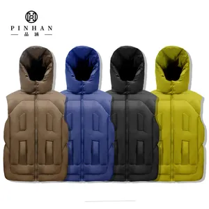 Custom 3D Letter Men's Outdoor Sleeveless Jacket Zip Up Warm Utility Men Hoodie Waistcoat Gilet Down-filled Puffer Vest For Men