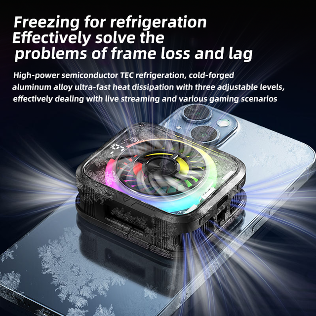 Phone Cooler Magnetic Mount Semiconductor TEC -9°C 11W 3-Speed Fan AI Temp Control RGB Lighting for Gaming Phone iPhone Samsung