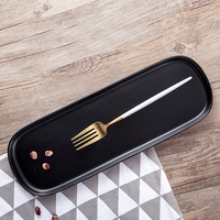 Assiette à Sushi en Céramique Rectangle Noir Mat Style Coréen Japonais, Vaisselle Platos Largos