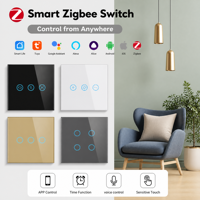 Interruptor Táctil de Pared 1234 Gang Eu UK Zigbee Tuya Universal para Hogar Inteligente con Control Alexa, Compatible con Luces de un Solo Cable y sin Cable, con Dimmer y Cortinas