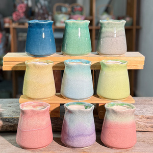 กระถางต้นไม้เซรามิกเนื้อหยาบ ระบายอากาศได้ดี มีหลายขนาด สีไล่ระดับสดใส สำหรับปลูกไม้อีโอเนียม - Product Image 1