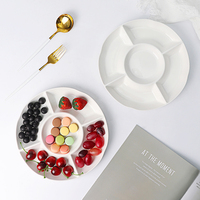 Plateau en céramique blanche personnalisée, 5 compartiments, plats de service pour les snacks et les fruits, repas rond