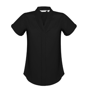 Womens 100% Polyester extensible mécanique avec pli au dos choix parfait pour un confort pratique au quotidien Chemisier à manches courtes - Product Image 5