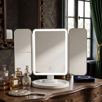 Miroir de maquillage LED pliable avec grossissement et éclairage, miroir de vanité portable à cadre en plastique simple face