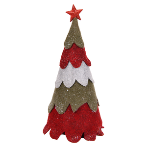 Árbol de <span class=keywords><strong>Navidad</strong></span> Cónico de Fieltro Rojo, Verde y Blanco con Pétalos en Capas para Mesa, Adorno de Estrella Roja para Chimenea Estilo Rústico - Product Image 3