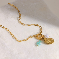 Collier d'été Océan en Acier Inoxydable Étanche avec Perles, Pierres Naturelles Bleues et Pendentifs Conques