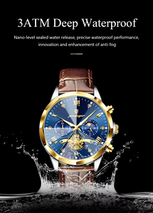 Montres-bracelets pour hommes POEDAGAR 938 Chronographe avec affichage des secondes, mouvement à quartz, bracelet en cuir, multifonction - Product Image 3