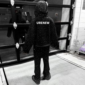 Custom Rhinestone Logo Heavyweight 100% Cotton Black Sweatsuit Streetwear High Quality Acid Wash Vintage Jogger Men <strong>Tracksuits</strong> - Product Image 6