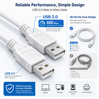 Câble USB 2.0 mâle-mâle blanc OEM personnalisé Cantell pour disque dur externe, câble d'extension blindé tressé de 2 m pour ordinateur