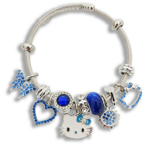 Pulseras Clásicas de Acero Inoxidable 316L con Dijes de Hello Kitty y Cuentas de Diamantes de Imitación para Regalo Unisex al por Mayor - Product Image 6
