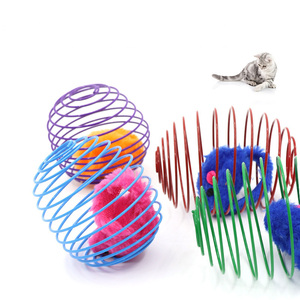 <strong>Cat</strong> Spring Toy Stretchable Interactive <strong>Cage</strong> with Fur Pure Color Mouse Rolling Ball <strong>Cat</strong> Interactive Toys - Product Image 2
