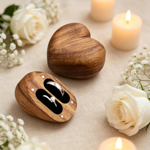 Boîte à bagues en bois en forme de cœur avec fermeture magnétique, boîte à bijoux en bois pour mariage, fiançailles, demande en mariage, rangement de bagues de couple, cadeau - Product Image 5
