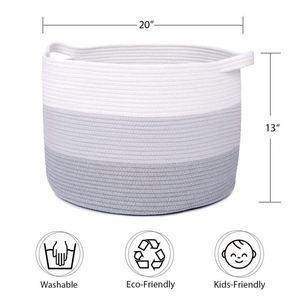 Cesta de cuerda de algodón para pañales de bebé-Cesta de pañales de cuerda de algodón 100% con 2 bolsillos, casillero con asa y correa de hombro extraíble - Product Image 3