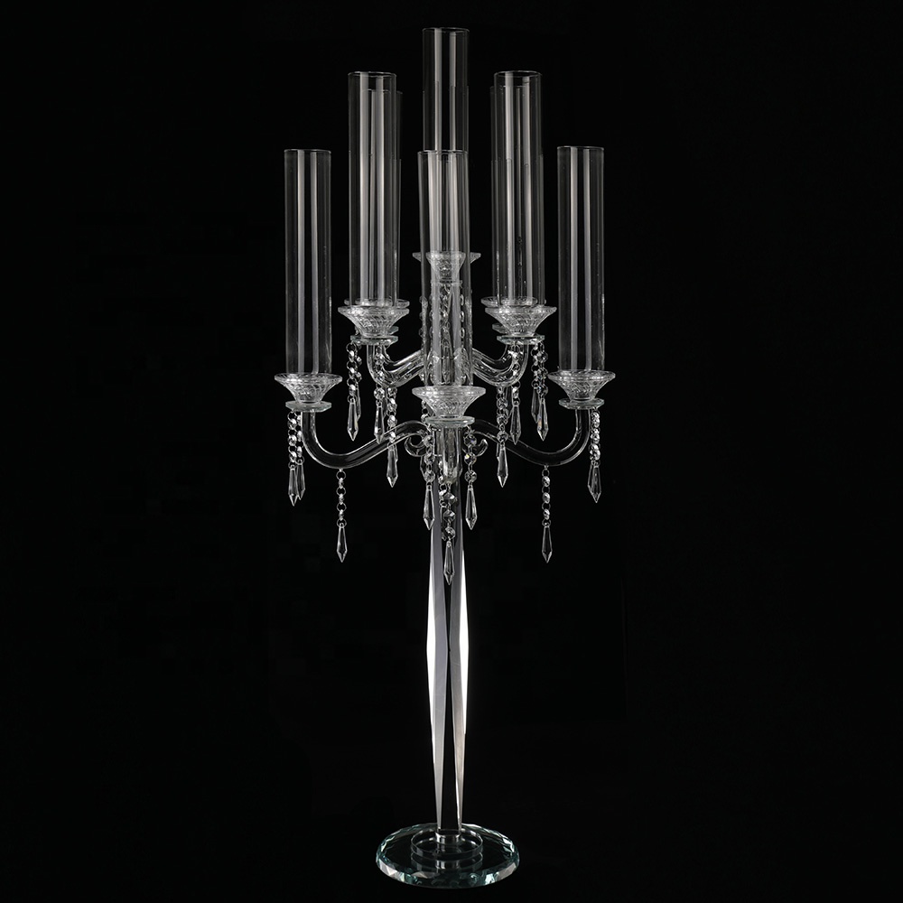 MH-Z154 стеклянный канделябр 9 рук, хрустальный канделябр, свадебное украшение