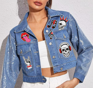 Parches de fieltro termoadhesivos bordados estilo Punk Rock con diseños de Calavera, Guitarra, Llama, Disco, Mano, Labios, grandes, para DIY en Chaquetas Vaqueras, Mochilas y Sombreros - Product Image 6
