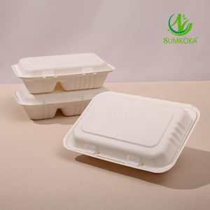 SUMKOKA, superventas, biodegradable, contenedor de embalaje de concha blanca de 9x6 pulgadas, bagazo de caña de azúcar, pulpa de papel, fiambrera para llevar - Product Image 2