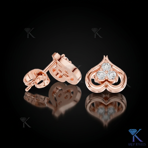 Lab Grown Diamond Open Heart <b>Stud</b> Earrings 3 Stone Cluster 18K Solid Gold Fine Women Jewelry Wedding Bridal Anniversary Gift - Product Image 3