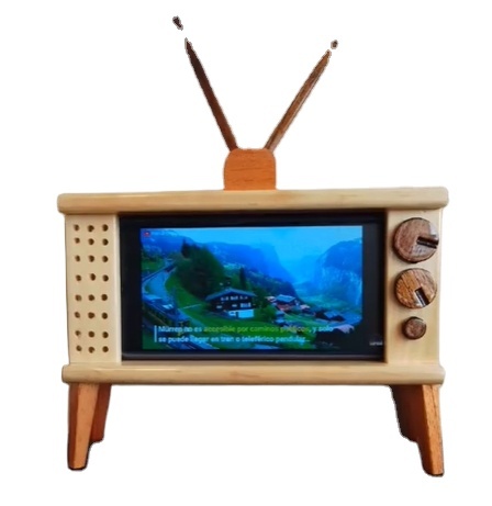 8" Fun Cute Wooden TV Shape Screen Holder, Wooden Cell Phone Stand for All Smartphone Desktop Decoration for Bathroom Kitchen