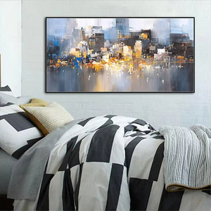 Paisaje urbano abstracto Skyline decoración del hogar <span class=keywords><strong>lienzo</strong></span> pintado a mano pintura al óleo <span class=keywords><strong>cuadros</strong></span> arte de pared ilustraciones - Product Image 2