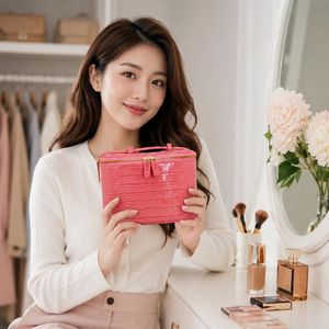 Custom Logo PU Crocodile Pattern Cosmetic Bag Travel <b>Makeup</b> Vanity <b>Case</b> with Handle OEM ODM Wholesale Supplier - Product Image 6