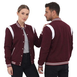 Unisex Maroon Varsity Jacket With White Stripes Preppy Style Cotton Polyester Blend Regular Fit Turn-down Collar Button Closure - Product Image 1