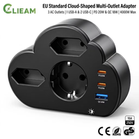 Adaptor Daya Grosir Clieam EU dengan PD 20W USB C & QC 18W, 4000W 16A 3 Stopkontak AC Soket Multi-Plug