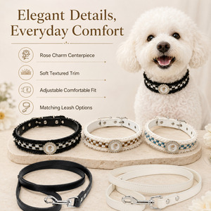 Collier pour <span class=keywords><strong>chien</strong></span> réglable en PU, style princesse rétro, pour chiens de petite, moyenne et grande taille, avec laisse universelle - Product Image 2