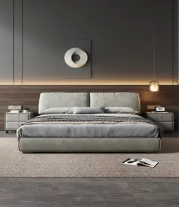 Vendita calda semplice letto moderno in pelle matrimoniale matrimoniale matrimoniale letto King King Bed 1.8 metri stile crema Wave bianco letto