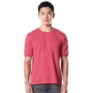 T-shirt à manches courtes en tricot rouge pour homme, col rond, coupe classique, couleur unie, décontracté - Product Image 1
