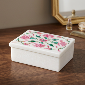 Stonecrafts International Premium Quality Golden Yellow Marble Mother Pearl Floral Pattern Modern Exterior Luxury Jewelry <b>Box</b> - Product Image 3