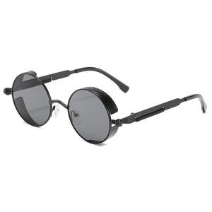 Rétro rond <span class=keywords><strong>Steampunk</strong></span> UV400 lunettes de soleil Cool jaune métal cadre coupe-vent Design nouveau personnalisé fête mode Gafas - Product Image 4