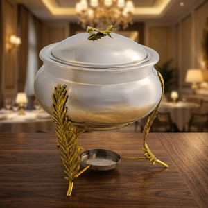 Recipiente para Calentar Comida de Doble Capa de Acero Inoxidable Estilo Árabe con Diseño de Hoja Dorada, Servidor de Buffet para Restaurantes y Catering de Ramadán - Product Image 2