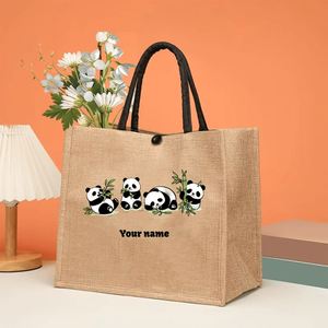 Sac en lin personnalisé avec nom : Sac plat en lin Panda, Sac en lin frais et mignon, Cadeau d'anniversaire, Respirant et lavable - Product Image 3