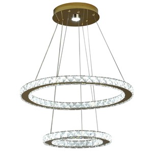 Lustre moderne de luxe en cristal K9 transparent, forme à 2 anneaux, lampe suspendue au plafond avec télécommande pour salon - Product Image 1