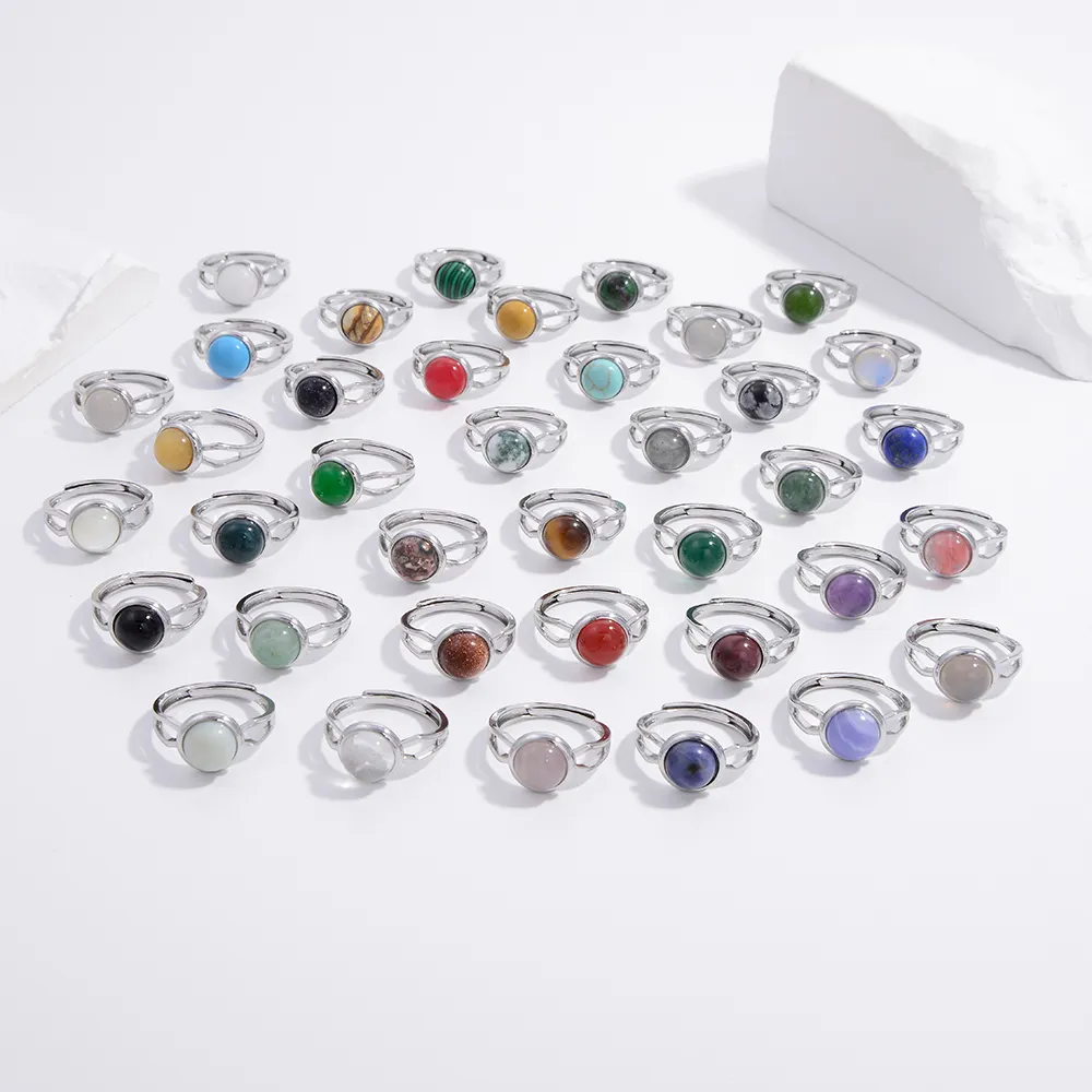 Bijoux fantaisie cadeau de fête couleur argent Agates anneaux pour femmes Reiki guérison cristal à la main anneau Boho pierre naturelle anneau