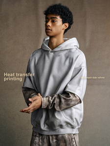 Sweat à capuche unisexe vintage à blocs de couleurs avec logo personnalisé |   Pull à superpositions tendance automne-hiver 2025, aspect usé, 100% coton - Product Image 2