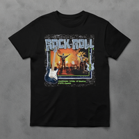 Kurzärmliges, bequemes, weiches Unisex-T-Shirt aus 210 g/m² 100 % Baumwolljersey, lässig, atmungsaktiv, strapazierfähig, mit Rock'n'Roll-Gitarren-Print