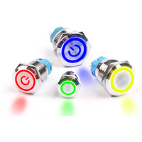 Interrupteurs à bouton-poussoir momentanés éclairés en acier inoxydable étanches 12mm 16mm 19mm 22mm Commande électronique 250V Max.