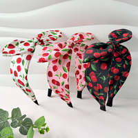 Serre-tête large à nœud imprimé cerises mignonnes, avec oreilles de lapin, accessoires de mode pour cheveux pour femmes et filles